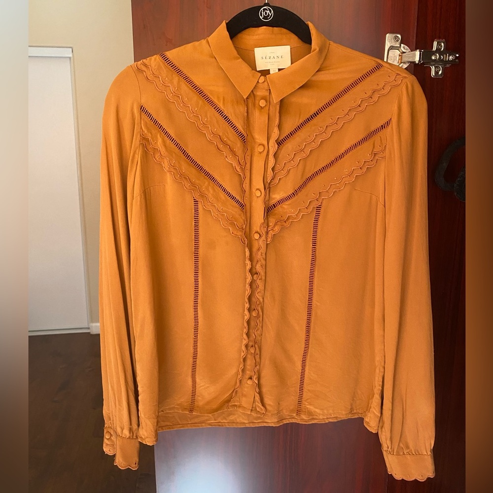 SEZANE orange silk embroidered blouse